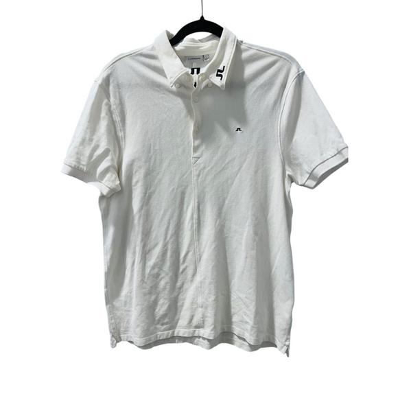 J. Lindeberg Size Large Polo Shirt Short Sleeve Embroidered Logo White Casual - Picture 1 of 5